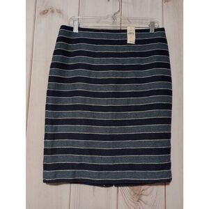 Ladies 10 LOFT Women's Navy Blue Striped Career Pencil Skirt Business‎ Casual